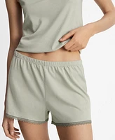 Mango Women's Lace Contrast Cotton Pajama Shorts