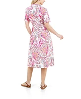 Fever Women's Button Front Tie Waist Midi Dress