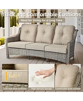 Xizzi 7 Piece Outdoor Patio Furniture with 42 inch Fire Pit,Swivel Rocking Chairs Coversation Set Comfy Sectional Sofa,Wicker Ottoman