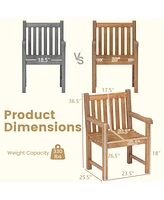 Gymax Teak Wood Patio Dining Chair Outdoor Armchair w/ Slatted Seat & Solid Legs