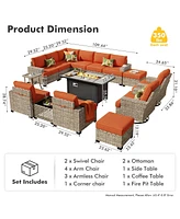 Xizzi15 Piece Outdoor Patio Furniture Sets with Fire Pit Table,Wicker Sectional Sofa with Patio Swivel Chairs,Solar Powered Coffee Table and Ottoman