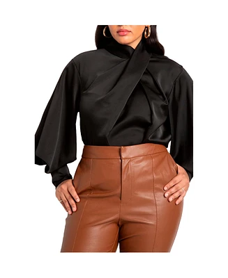 Eloquii Women's Draped Neck Satin Blouse