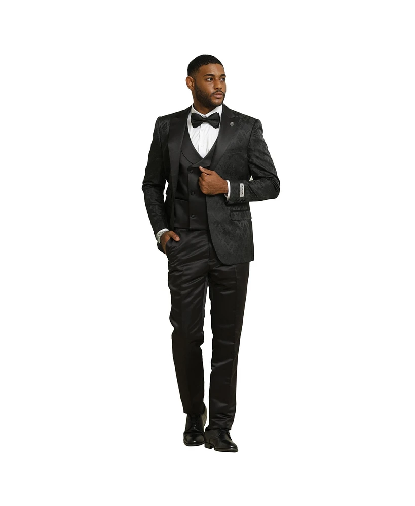 Stacy Adams Men's 3-Piece Paisley Jacket With Solid Vest And Pants Suit Notch Lapel