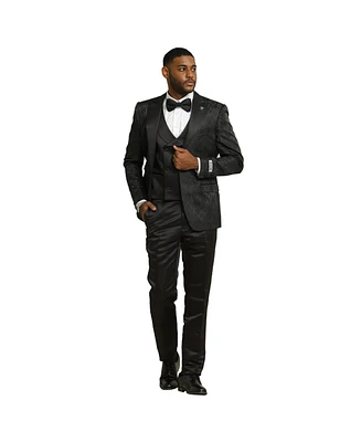 Stacy Adams Men's 3-Piece Paisley Jacket With Solid Vest And Pants Suit Notch Lapel