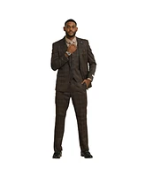 Stacy Adams Big & Tall Glen Plaid 3-Piece Jacket With Solid Vest And Pants Suit Peak Lapel