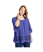 June + Vie Women's June + Vie Lace-Trimmed Boho Blouse
