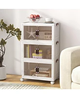 Volenca 60 Gal 3-Tier Stackable Storage Boxes Bins with Magnetic Doors and Lockable Casters