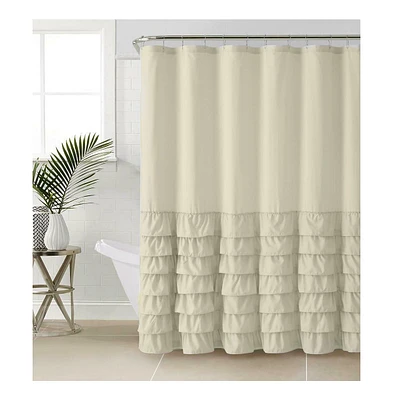 Kate Aurora Boho Chic Matelasse Ruffled Taupe Fabric Shower Curtain - 72 in. Long