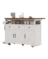 Casainc 46.5" Rolling Kitchen Cart with Drop Leaf, Power Outlet, Beaded Trim, Ample Storage