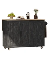 Casainc 51.2" Farmhouse Kitchen Cart with Drop Leaf, Textured Finish, Storage and Towel Rack