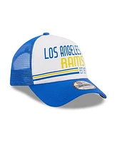 New Era Men's White/Royal Los Angeles Rams Stacked A-Frame Trucker 9FORTY Adjustable Hat