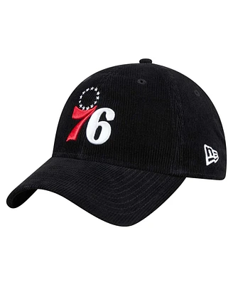 New Era Men's Black Philadelphia 76ers Throwback Corded 9TWENTY Adjustable Hat