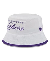 New Era Men's White/Purple Los Angeles Lakers 2025 Nba Draft Nylon Bucket Hat