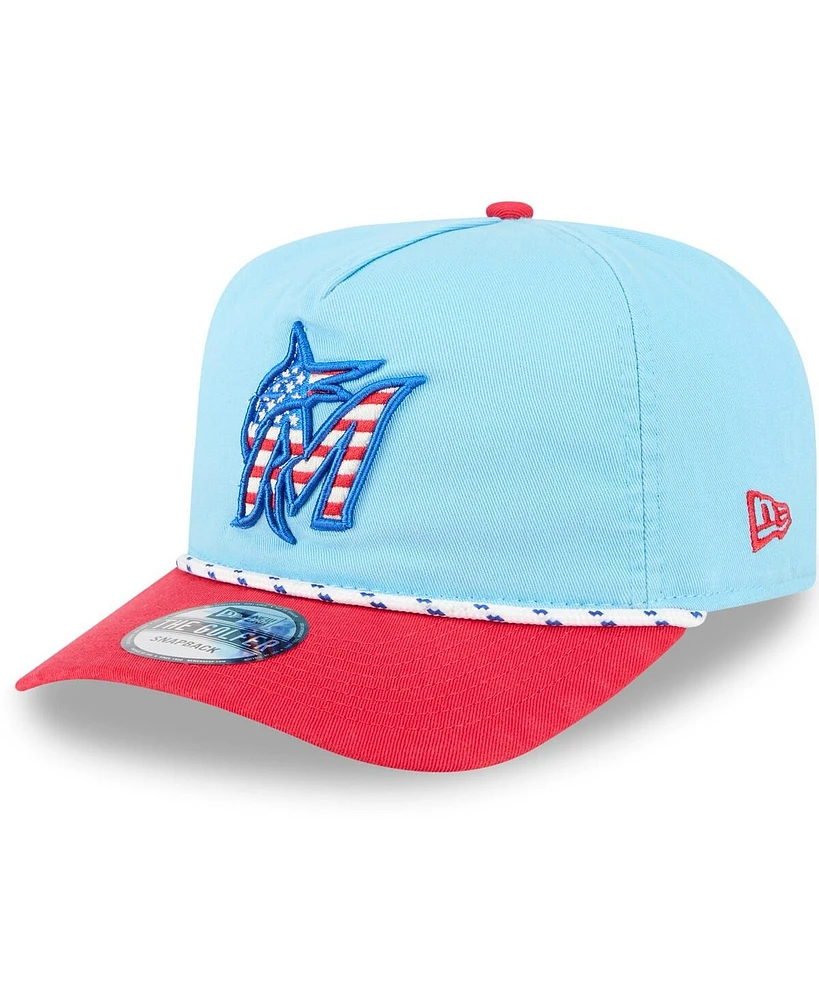 New Era Men's Light Blue/Red Miami Marlins 2025 Fourth of July Golfer Snapback Hat