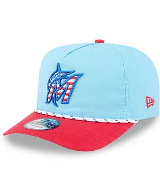 New Era Men's Light Blue/Red Miami Marlins 2025 Fourth of July Golfer Snapback Hat