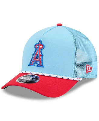 New Era Men's Light Blue/Red Los Angeles Angels 2025 Fourth of July 9FORTY A-Frame M-Crown Adjustable Trucker Hat
