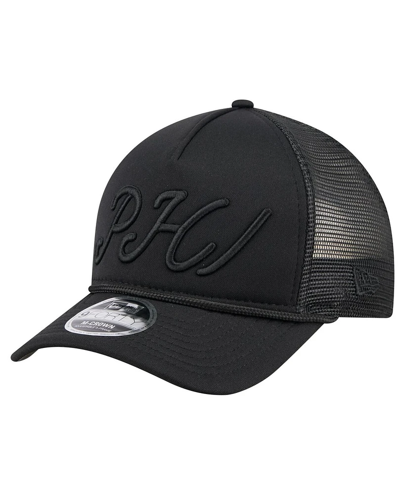 New Era Men's Black Philadelphia Phillies City Initial 9FORTY A-Frame M-Crown Adjustable Trucker Hat