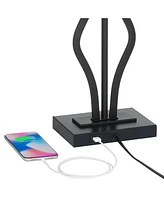 Ally Modern Table Lamps 26 1/2" Tall Set of 2 with Usb Charging Port Black Metal Rectangular Fabric Shade for Bedroom Living Room House Home Desk