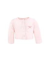 Hudson Baby Girls Cotton Dress and Cardigan Set, Blush Pink Floral