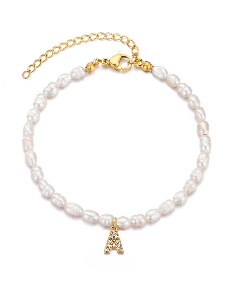 Adornia Gold Freshwater Cultivated Pearl Cubic Zirconia Letter Bracelet