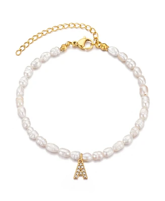 Adornia Gold Freshwater Cultivated Pearl Cubic Zirconia Letter Bracelet