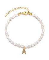 Adornia Gold Freshwater Cultivated Pearl Cubic Zirconia Letter Bracelet
