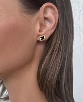 Adornia Gold Fluted Edge Black Clover Stud Earrings