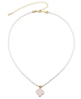 Adornia Gold Mother of Pearl Strand Clover Pendant Necklace