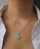 Adornia Gold Turquoise Halo 5 Leaf Clover Pendant Necklace