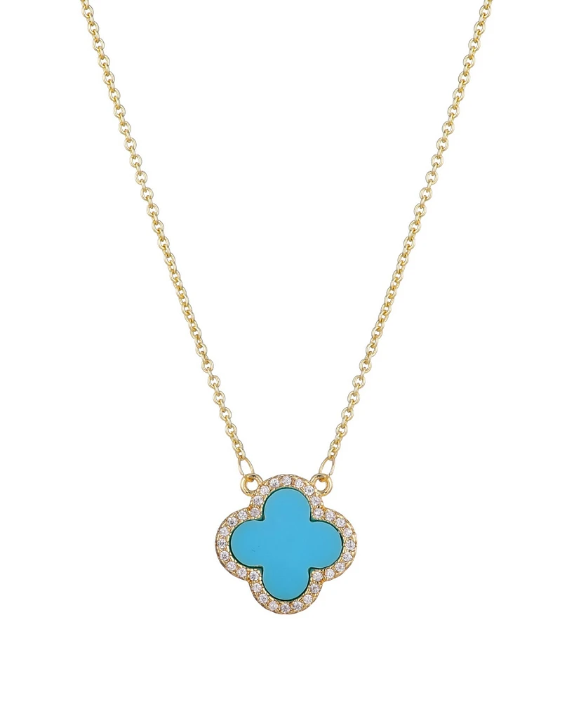 Adornia Cubic Zirconia Turquoise Halo Clover Pendant Necklace