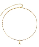 Adornia Gold Crystal Initial Charm Tennis Necklace