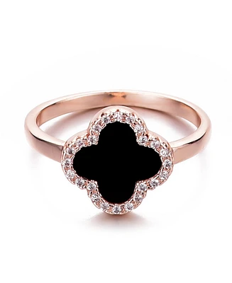 Adornia Rose Gold Cubic Zirconia Black Halo Clover Ring