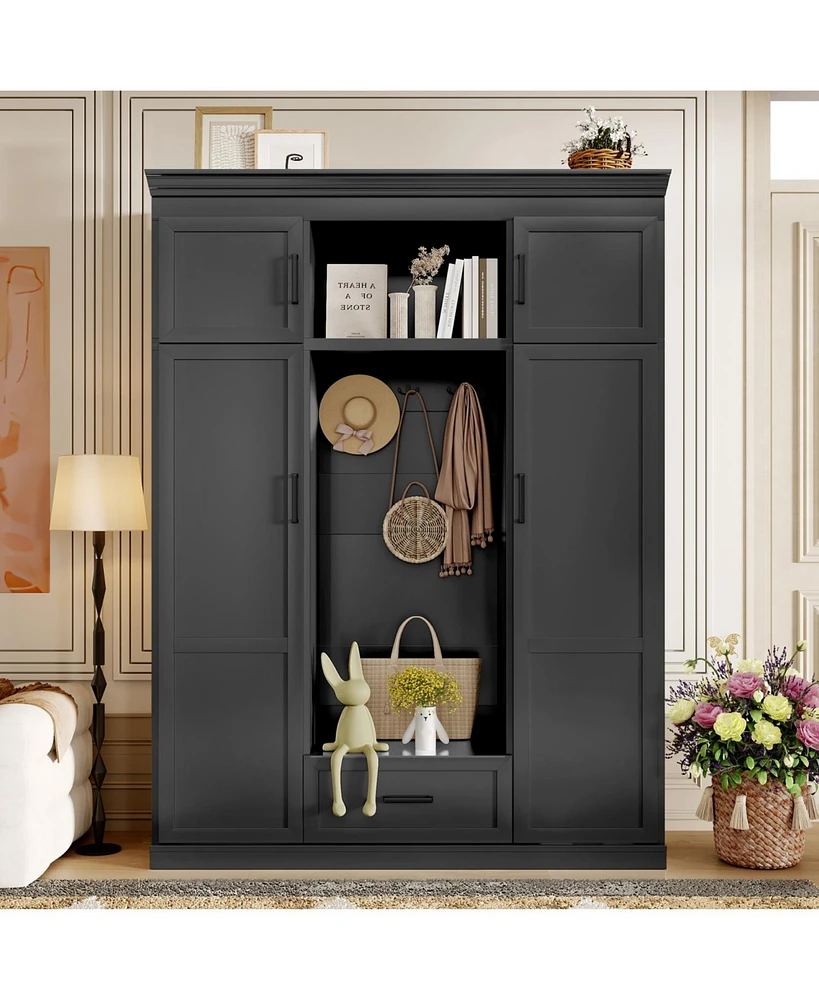 Streamdale Furniture Hall Tree with Bench, 3 Hooks, Cabinet, Drawer & Shelves