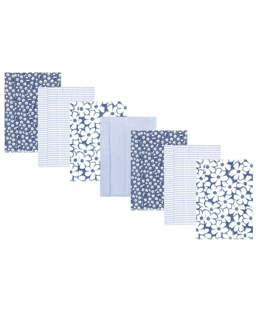Hudson Baby Baby Girls Cotton Flannel Burp Cloths 7pk, Blue Cosmos, One Size