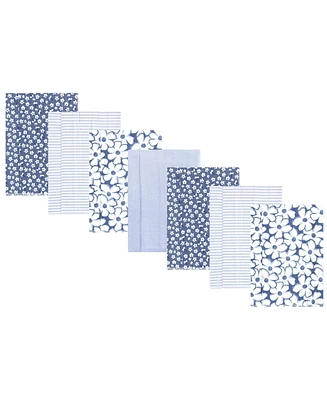 Hudson Baby Baby Girls Cotton Flannel Burp Cloths 7pk, Blue Cosmos, One Size