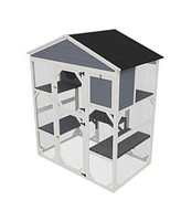 Gray Wooden Catio Outdoor Cat House