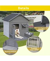 Large Solid Wood Dog House with Terrace