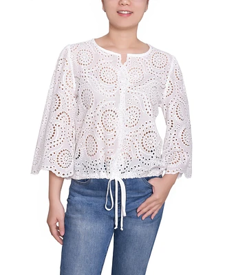 Ny Collection Women's 3/4 Sleeve Eyelet Top