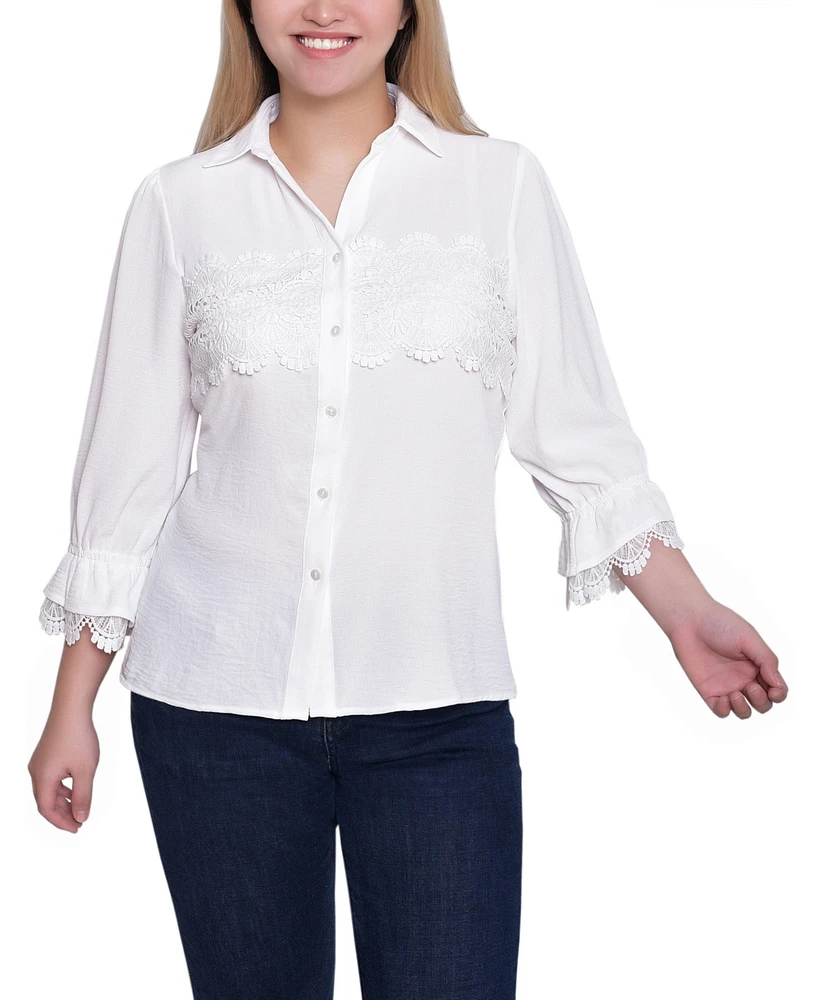 Ny Collection Women's 3/4 Sleeve Lace Top