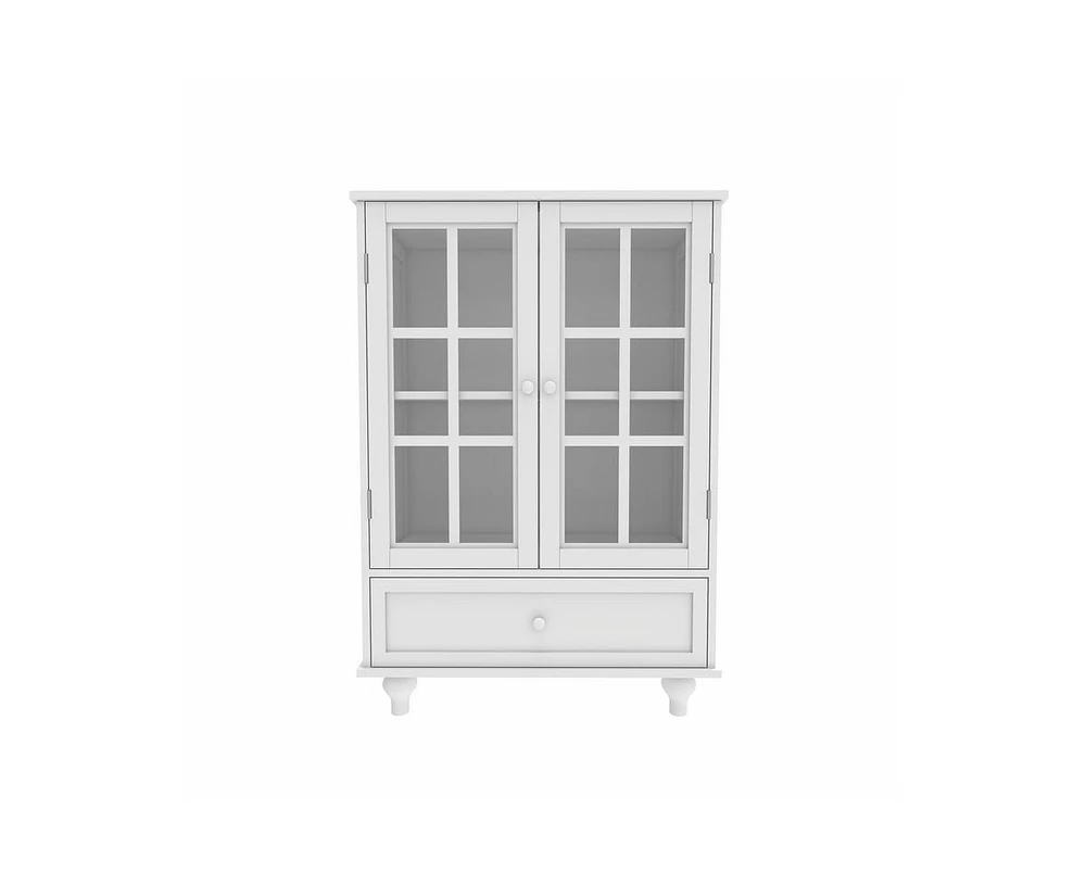 Casainc Kitchen Cabinet with Double Glass Doors and Drawer