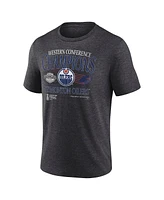 Fanatics Men's Heather Charcoal Edmonton Oilers 2025 Western Conference Champions Old School Tri-Blend T-Shirt