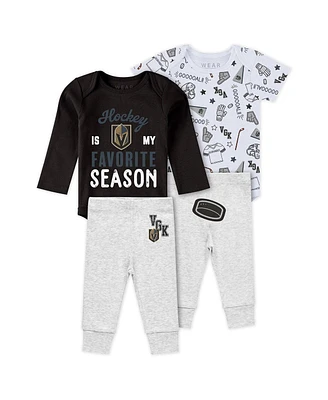 Wear by Erin Andrews Baby Boys and Girls 3-Piece Vegas Golden Knights Turn Me Around Bodysuits Pants Set