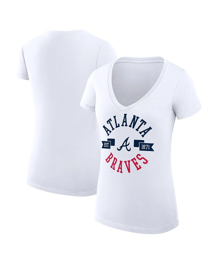 G-iii 4Her by Carl Banks Women's White Atlanta Braves City Graphic V-Neck Fitted T-Shirt