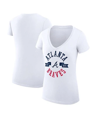 G-iii 4Her by Carl Banks Women's White Atlanta Braves City Graphic V-Neck Fitted T-Shirt