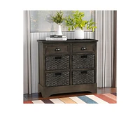 Casainc Rustic Storage Cabinet with Two Drawers and Four Classic Rattan Basket