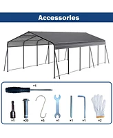 Streamdale Furniture Metal Carport 13x26.5 Ft Heavy Duty Galvanized Steel Roof Gray