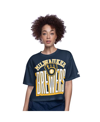 Starter Women's Navy Milwaukee Brewers Play the Ball Boxy Cropped T-Shirt
