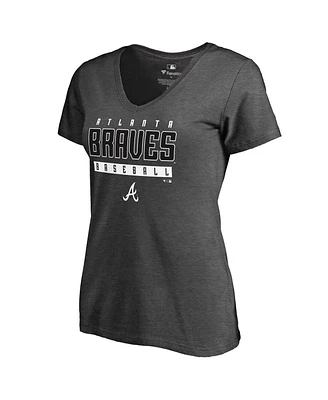Fanatics Mto Label Women's Ash Atlanta Braves Charcoal Stack V-Neck T-Shirt