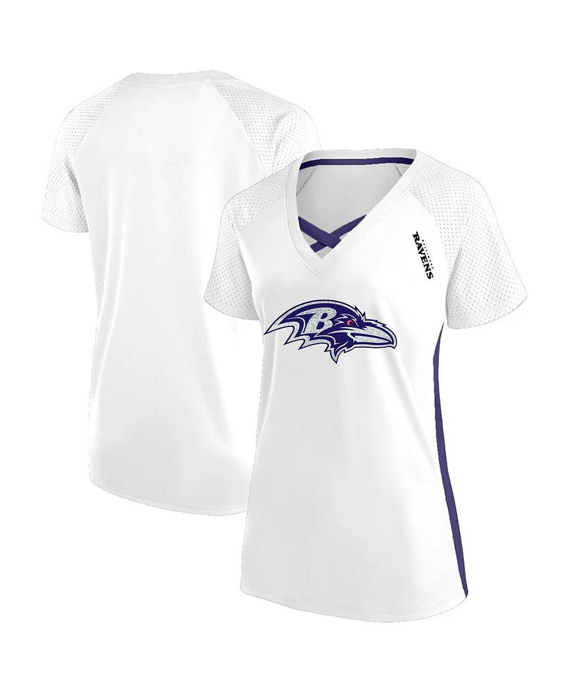 Fanatics Women's White Baltimore Ravens Plus Glitter Lace-Up V- Neck T-Shirt