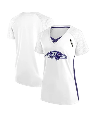 Fanatics Women's White Baltimore Ravens Plus Glitter Lace-Up V- Neck T-Shirt